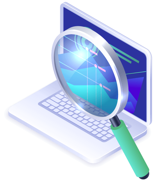 Loupe devant un ordinateur